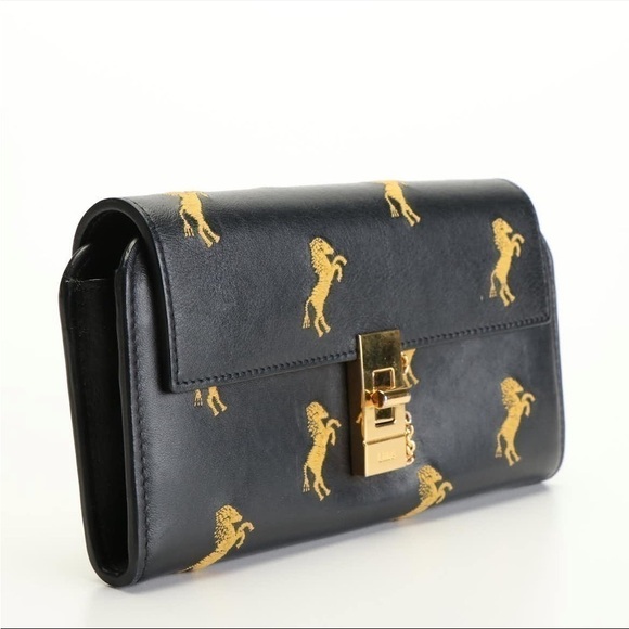 RARE CHLOÉ Drew Horse-Embroidered Leather Continental Wallet Navy Multi Luxury - Picture 3 of 7